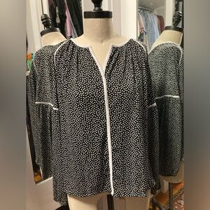Jones New York Signature Long Sleeve Top - Black/White Polka Dot - Size Large